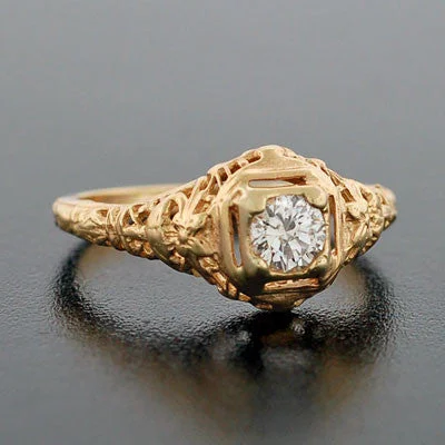 Square Cut Ring Art Deco 14kt Yellow Gold Diamond Engagement Ring .35ct