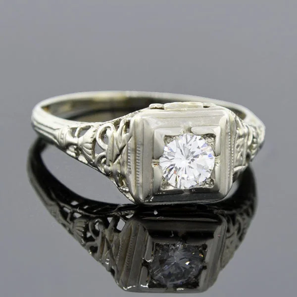 Birthstone Jewelry Art Deco 18kt Filigree Diamond Engagement Ring 0.30ct