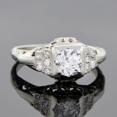 Marquise Ring Art Deco 18kt Gold Diamond Engagement Ring .67ct