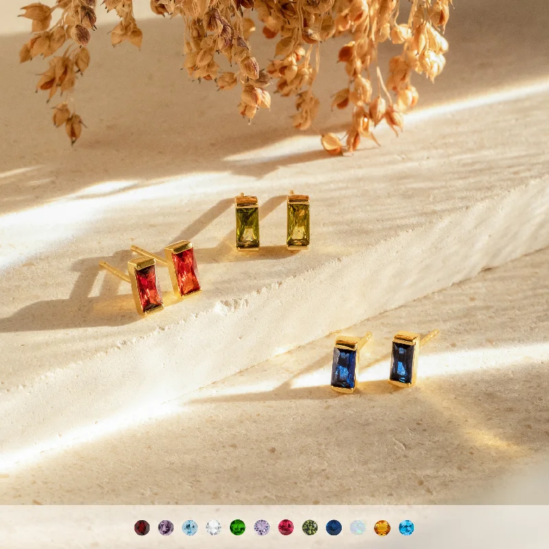 Baguette Birthstone Studs