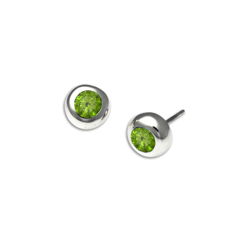 Bezel Set Peridot Stud Earrings, Sterling Silver