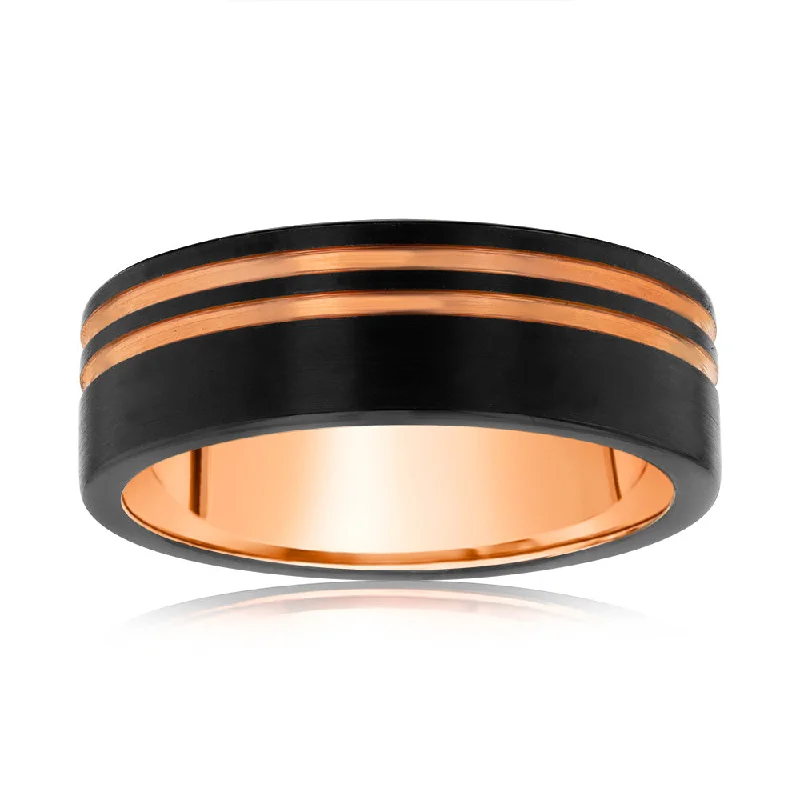 Wedding Band Black And Rose Gold 8mm Tungsten Ring