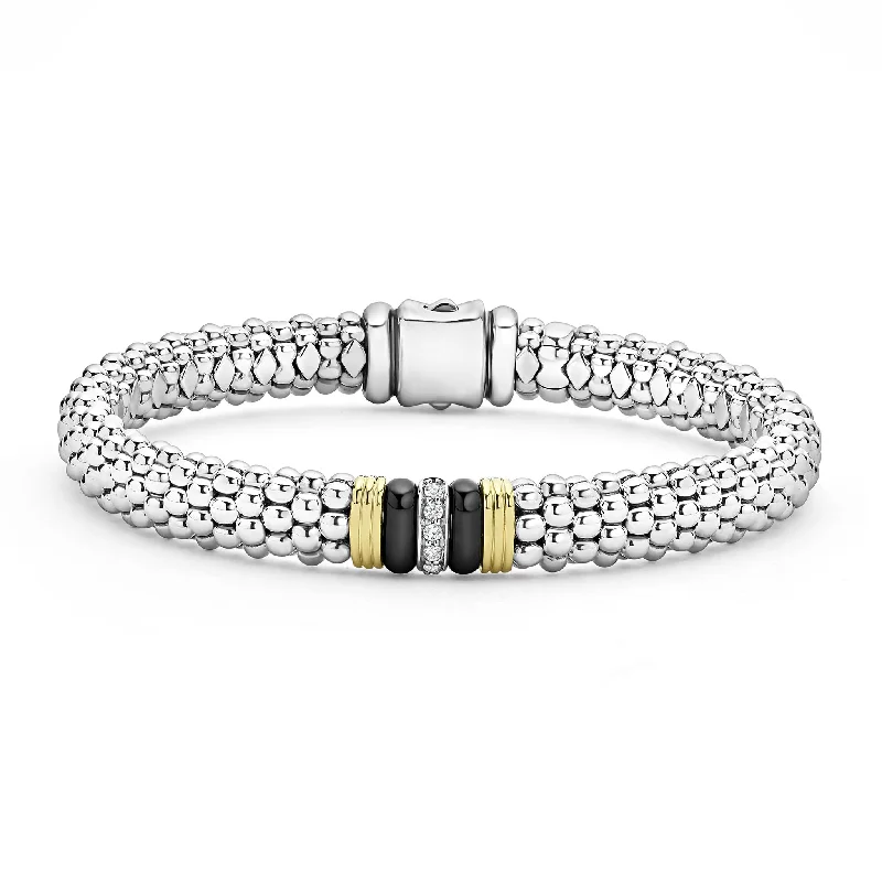 Black Caviar Single Station Diamond Caviar Bracelet | 9mm