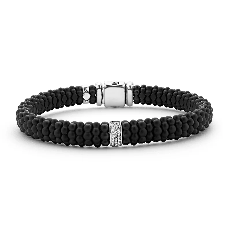 Black Caviar Single Station Matte Ceramic Diamond Bracelet | 9mm