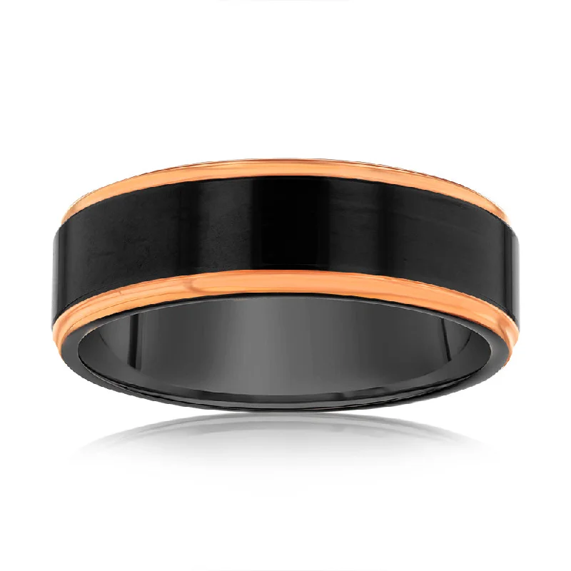 Crystal Bracelet Black Middle Stripe Rose Gold Tungsten Ring