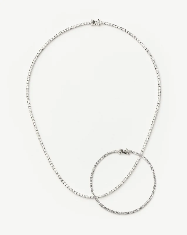 Classic Tennis Necklace & Bracelet Set | Sterling Silver Cubic Zirconia