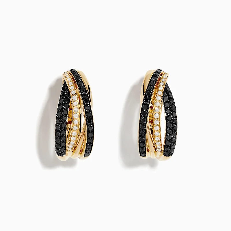 14K Yellow Gold Black and White Diamond Earrings