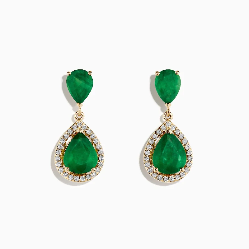 Brasillica 14K Yellow Gold Emerald and Diamond Drop Earrings