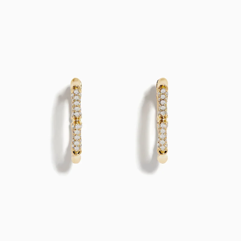 D'Oro 14 Karat Yellow Gold 5/8" Diamond Bamboo Hoop Earrings