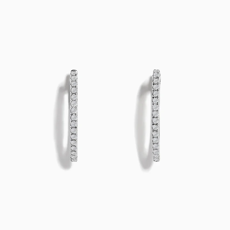 Pave Classica 14k White Gold 3/4" Diamond Hoop Earrings 0.31 TCW