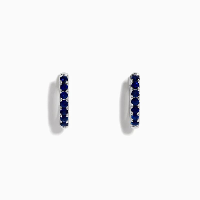 Royale Bleu 14 Karat White Gold Blue Sapphire Huggie Hoop Earrings