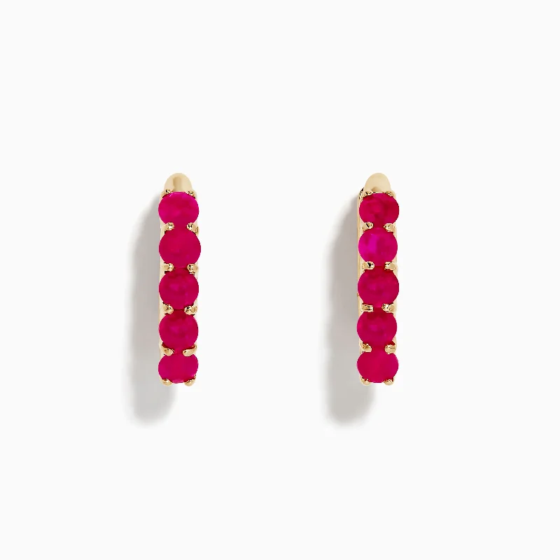 Ruby Royale 14K Yellow Gold Ruby 3/4" Hoop Earrings