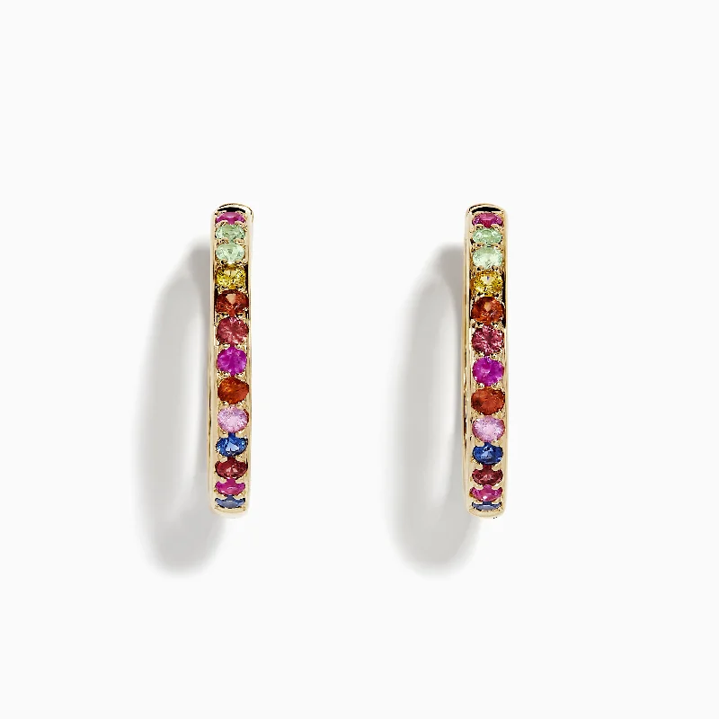 Watercolor 14k Yellow Gold Multi Sapphire Hoop Earrings