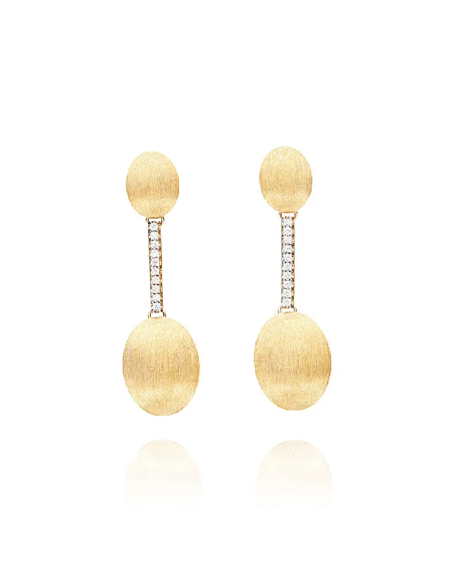 "Élite" Gold Boules connected with a Diamonds Bar Earrings