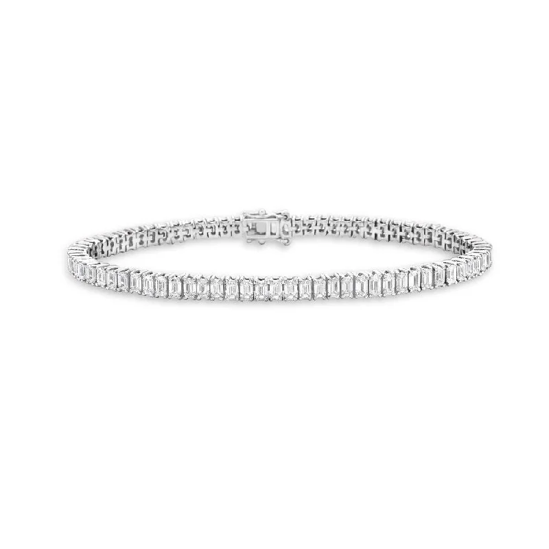 Emerald Cut Diamond Tennis Bracelet (6.85 ct.) 3.6 mm 4-Prongs Setting in 18K Gold