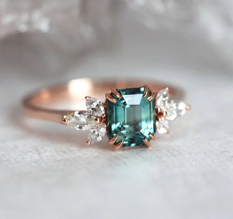 Sapphire Ring Ava Teal Sapphire Diamond Ring