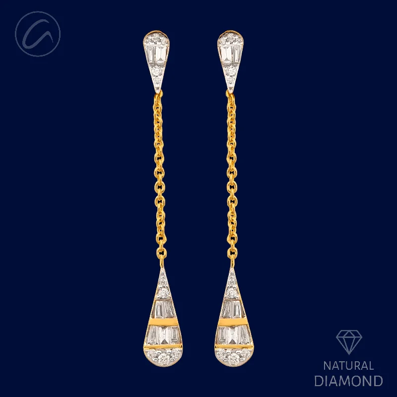 Exclusive Elongated Drop Diamond + 18k Gold Hanging Earrings