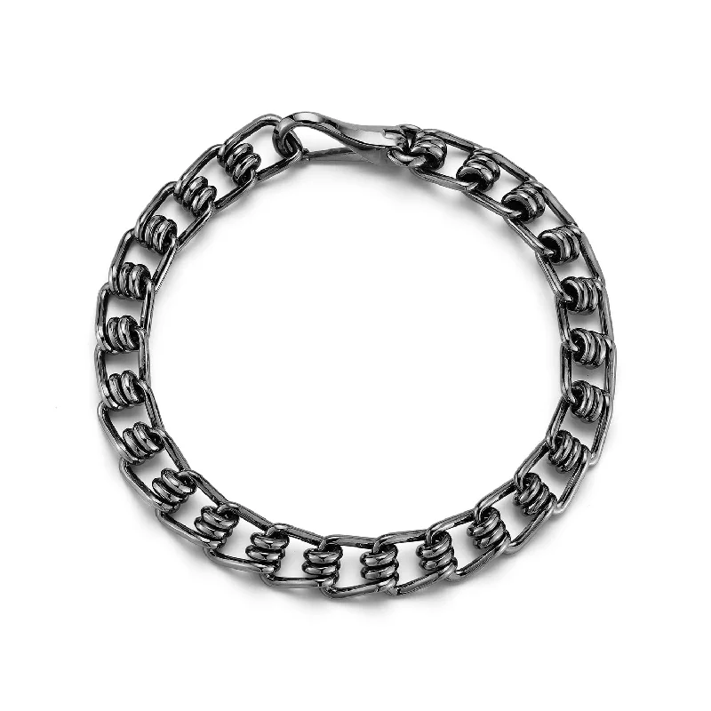 HUXLEY BLACK STERLING SILVER AND BLACK RHODIUM COIL LINK BRACELET