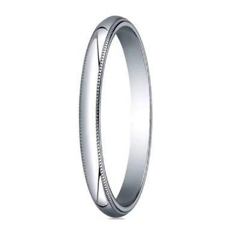 Unique Jewelry 2mm Designer Traditional Fit Milgrain 14K White Gold Wedding Band