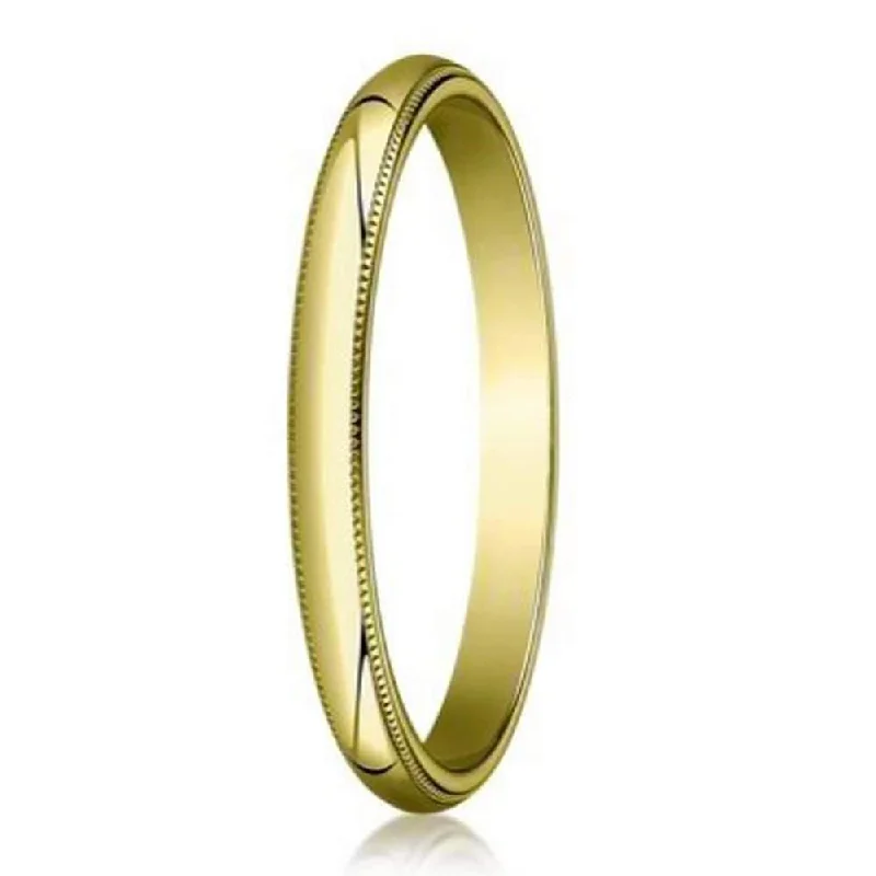 Platinum Necklace 18K Yellow Gold Designer Wedding Band for Men, Milgrain Edge | 2mm