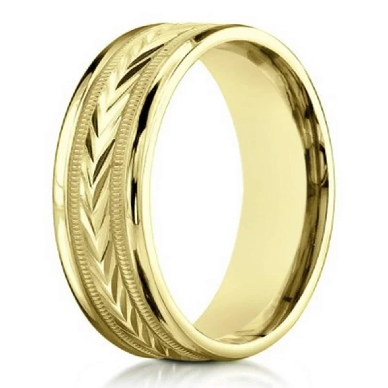 Birthstone Jewelry 14K Yellow Gold Contemporary Wedding Band for Men | 6mm width