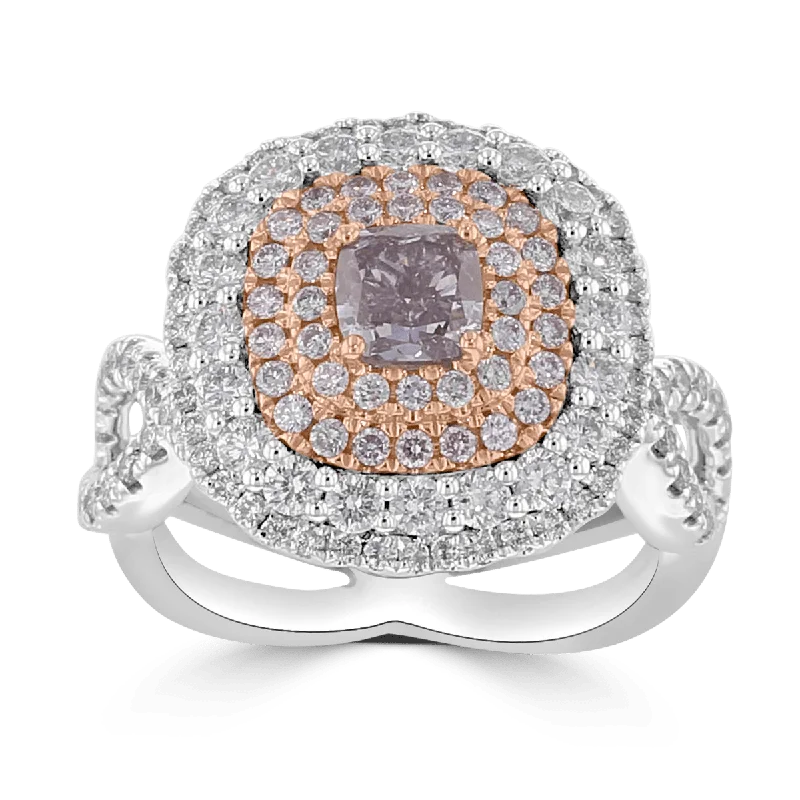 Cuff Bracelet JULEVE PLATINUM & 18KT 2.12 CTW PINK PURPLE DIAMOND QUADRUPLE HALO RING