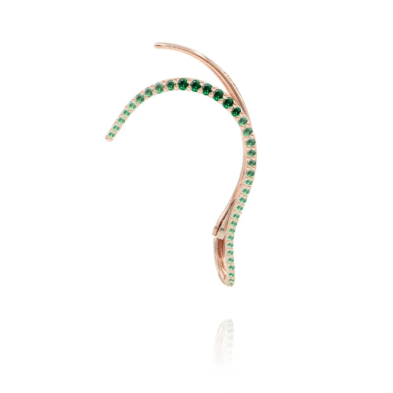 Queen Wave  18K Rosegold Ear Cuff w. Emeralds