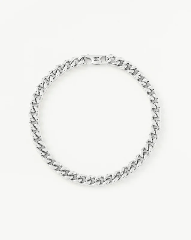 Mens Flat Curb Chain Bracelet | Silver Plated