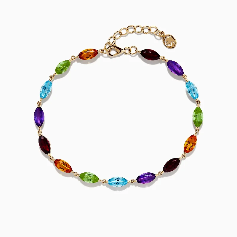 Mosaic 14K Yellow Gold Multi Gemstone Adjustable Tennis Bracelet 9.30 TCW