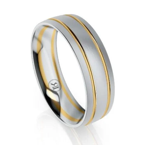 White Gold Necklace Multi Grooved Platinum & Gold Wedding Ring