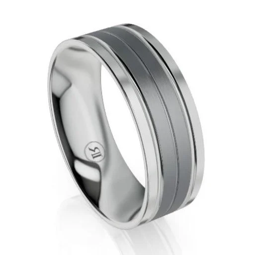 Trendy Jewelry Multi Grooved Tantalum and Gold Edge Wedding Ring