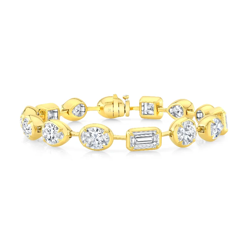 Multi-Shape Diamond Bar Bracelet in 18kt Yellow Gold