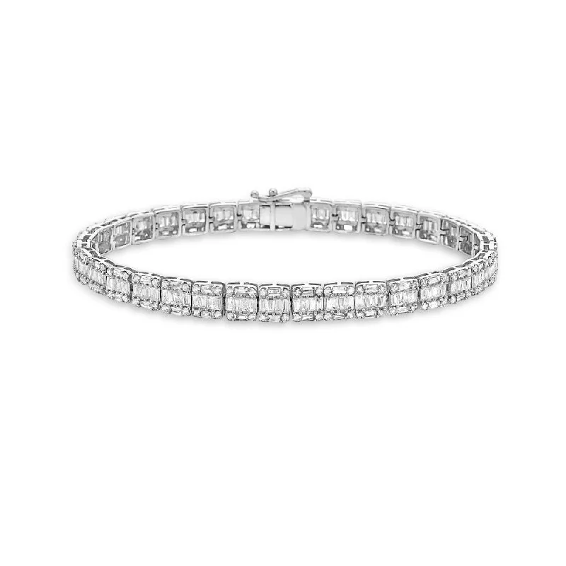 Round & Baguette Diamond Tennis Bracelet (4.50 ct.) in 14K Gold