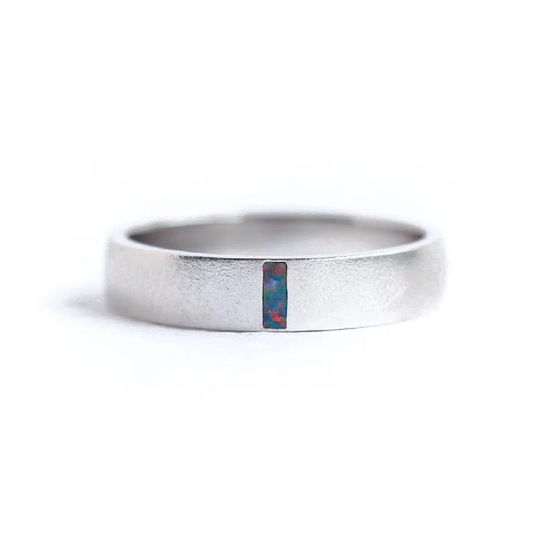 Sterling Silver Opal Mens Band, Mens Ring With Baguette Black Opal