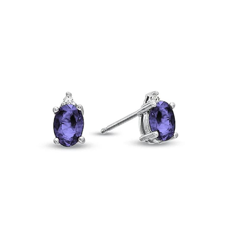 Oval Tanzanite Stud Earrings, 14K White Gold