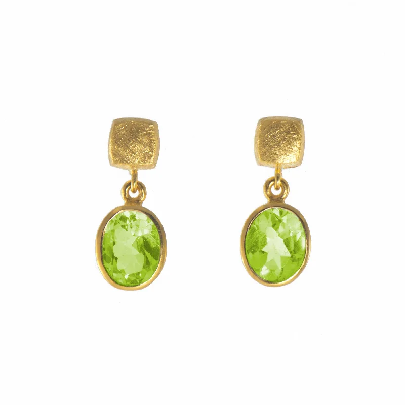 Peridot Bezel Set Drop Earrings, 14 Karat Vermeil