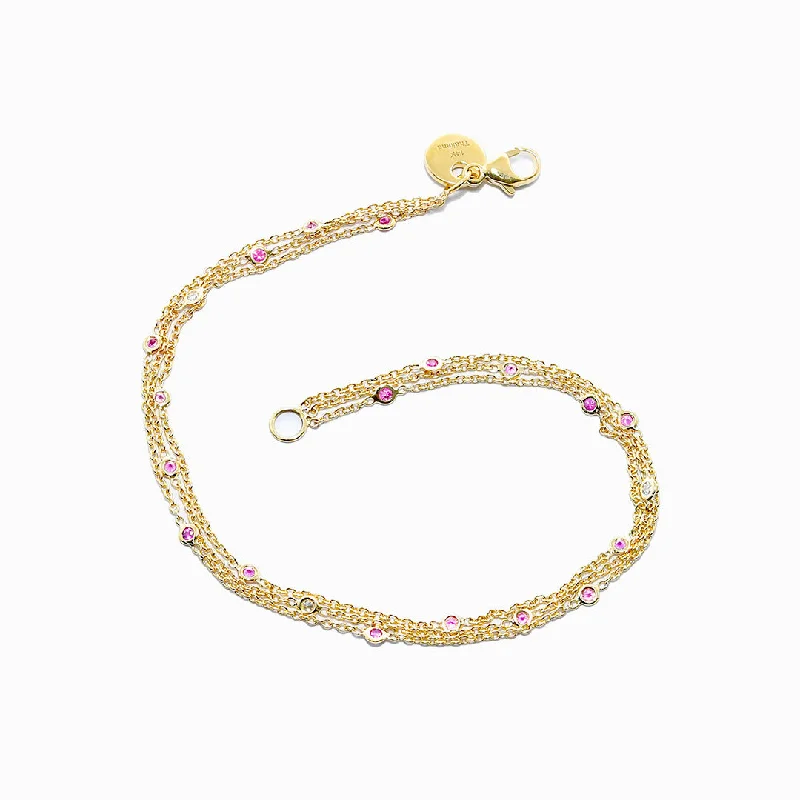 Triple Chain Bracelet in Pink Sapphires & Diamonds