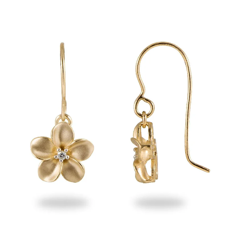 Plumeria Earrings in Gold with Diamonds - 11mm