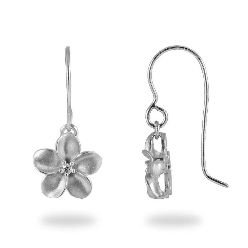 Plumeria Earrings in White Gold with Diamonds  - 11mm