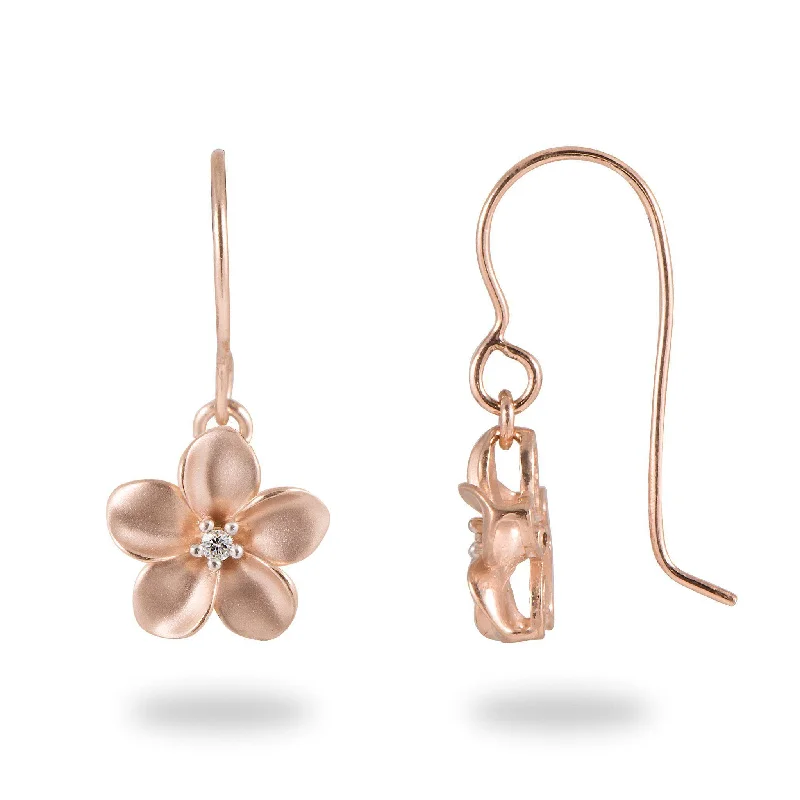 Plumeria Earrings in Rose Gold with Diamonds - 11mm