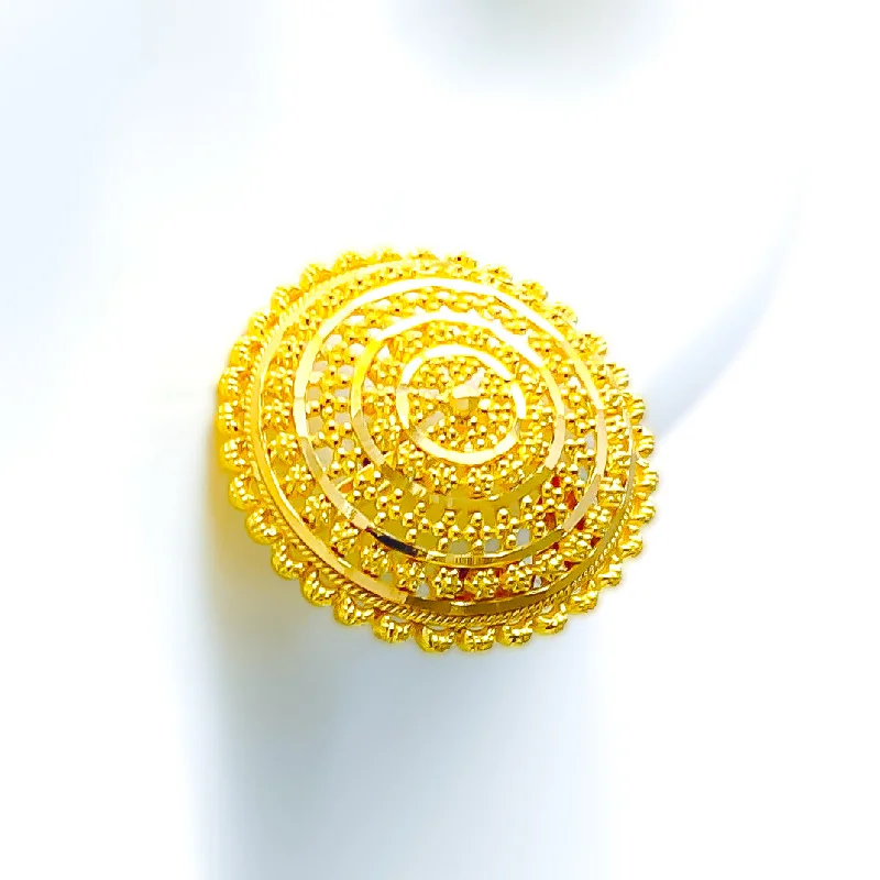 Reflective Spiral 22k Gold Fine Beaded Earrings