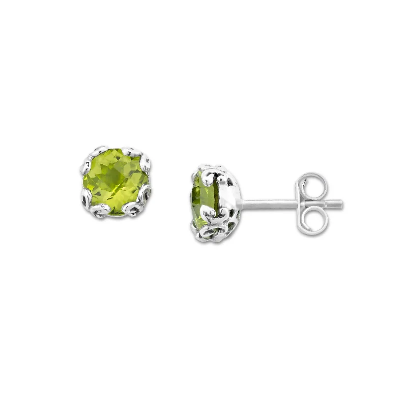 Round Peridot Stud Earrings, Sterling Silver