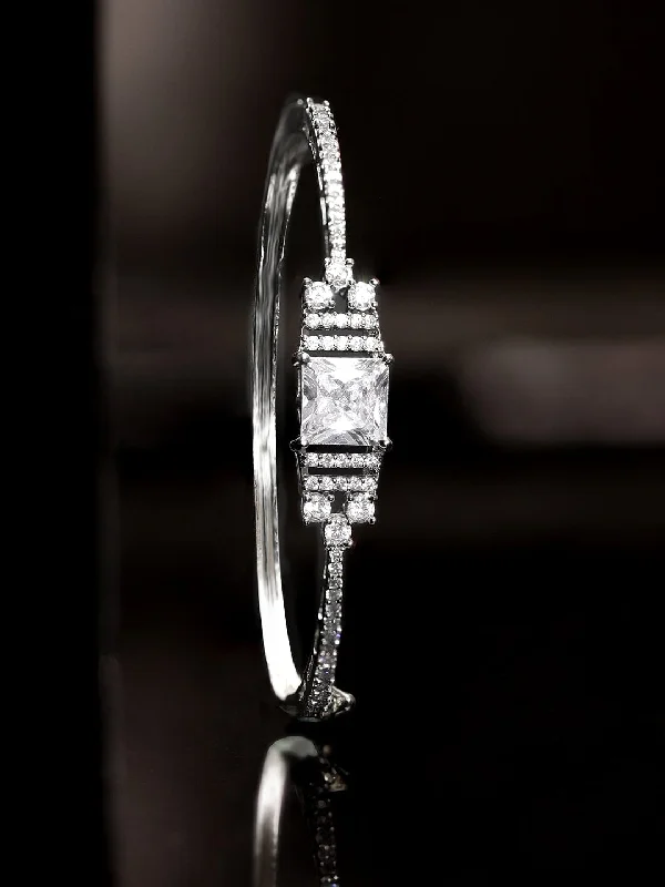 Rubans Rhodium plated zirconia studded Sleek Band Bracelet