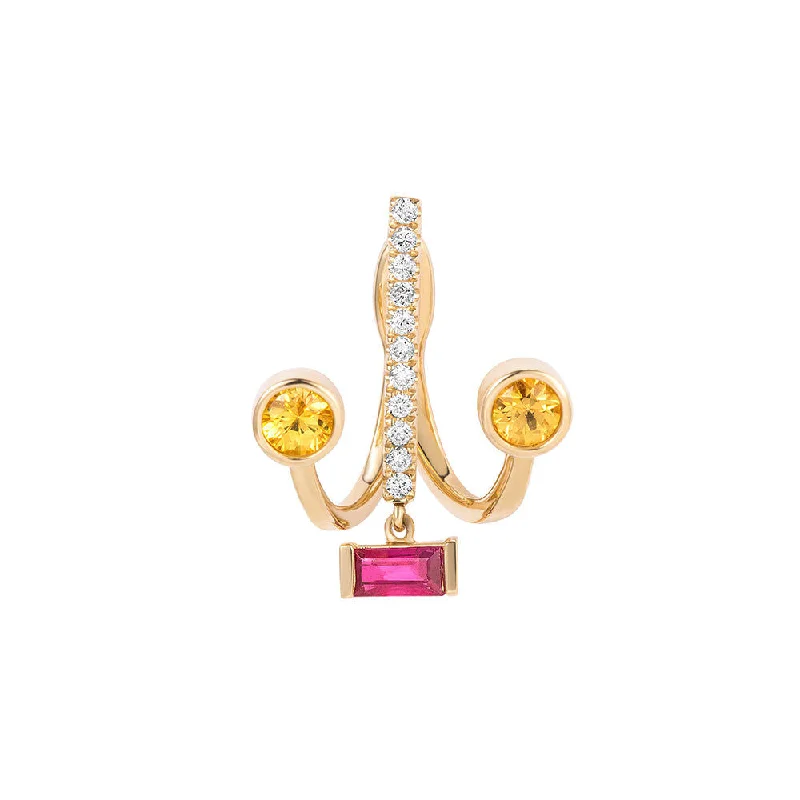 PREMIERE Carina 18K Gold Ear Jacket w. Sapphire, Ruby & Diamond