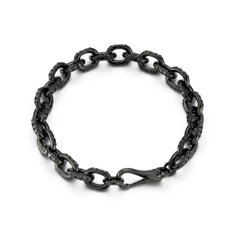 SAXON 18K BLACK GOLD AND BLACK DIAMOND CABLE CHAIN LINK BRACELET