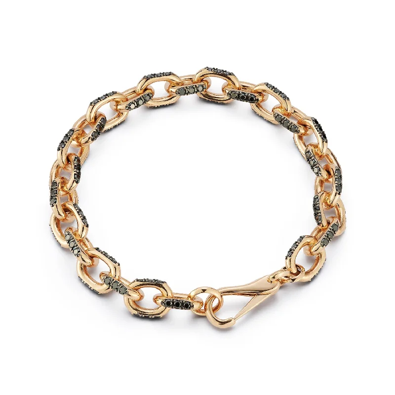 SAXON 18K ROSE GOLD AND BLACK DIAMOND CABLE CHAIN LINK BRACELET