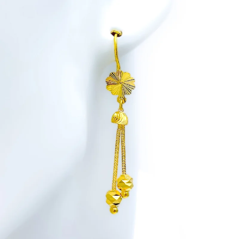 Shiny Dangling Chain 21k Gold Hanging Earrings