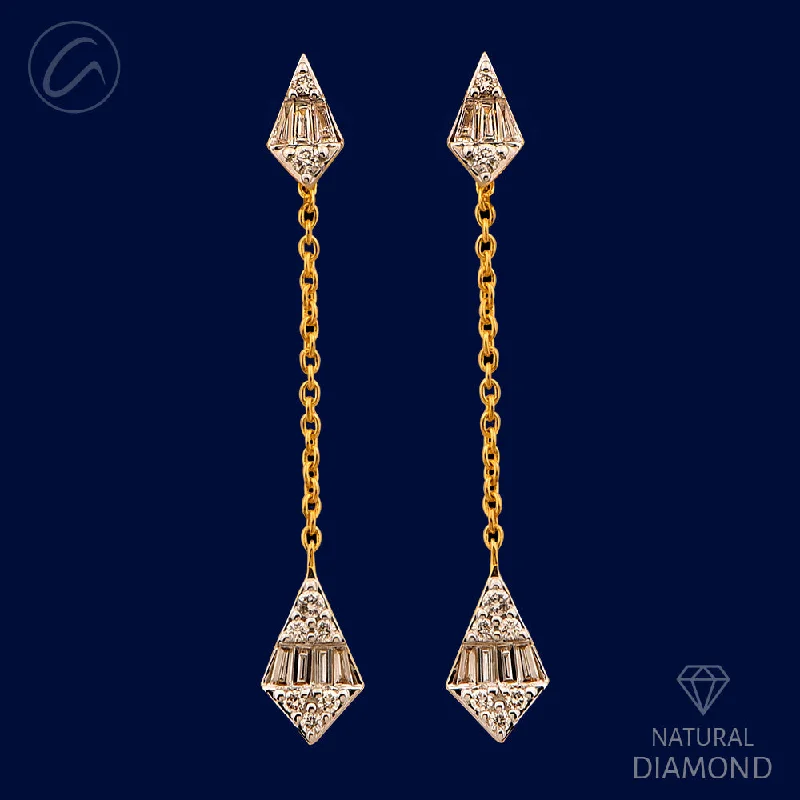 Special Kite-Shaped Diamond + 18k Gold Hanging Earrings