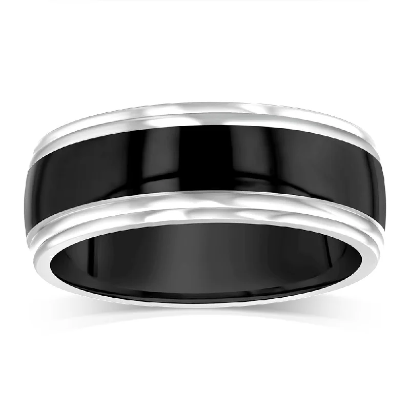 Bridal Earrings Stainless Steel Black Stripe Two Tone Ring