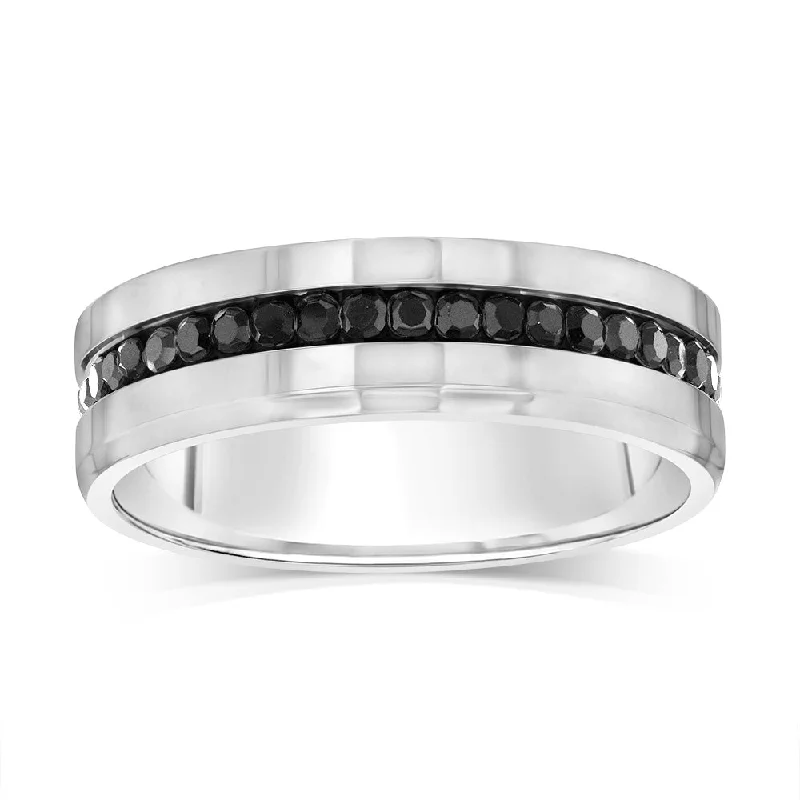 Wedding Jewelry Stainless Steel Black Zirconia Channel Ring